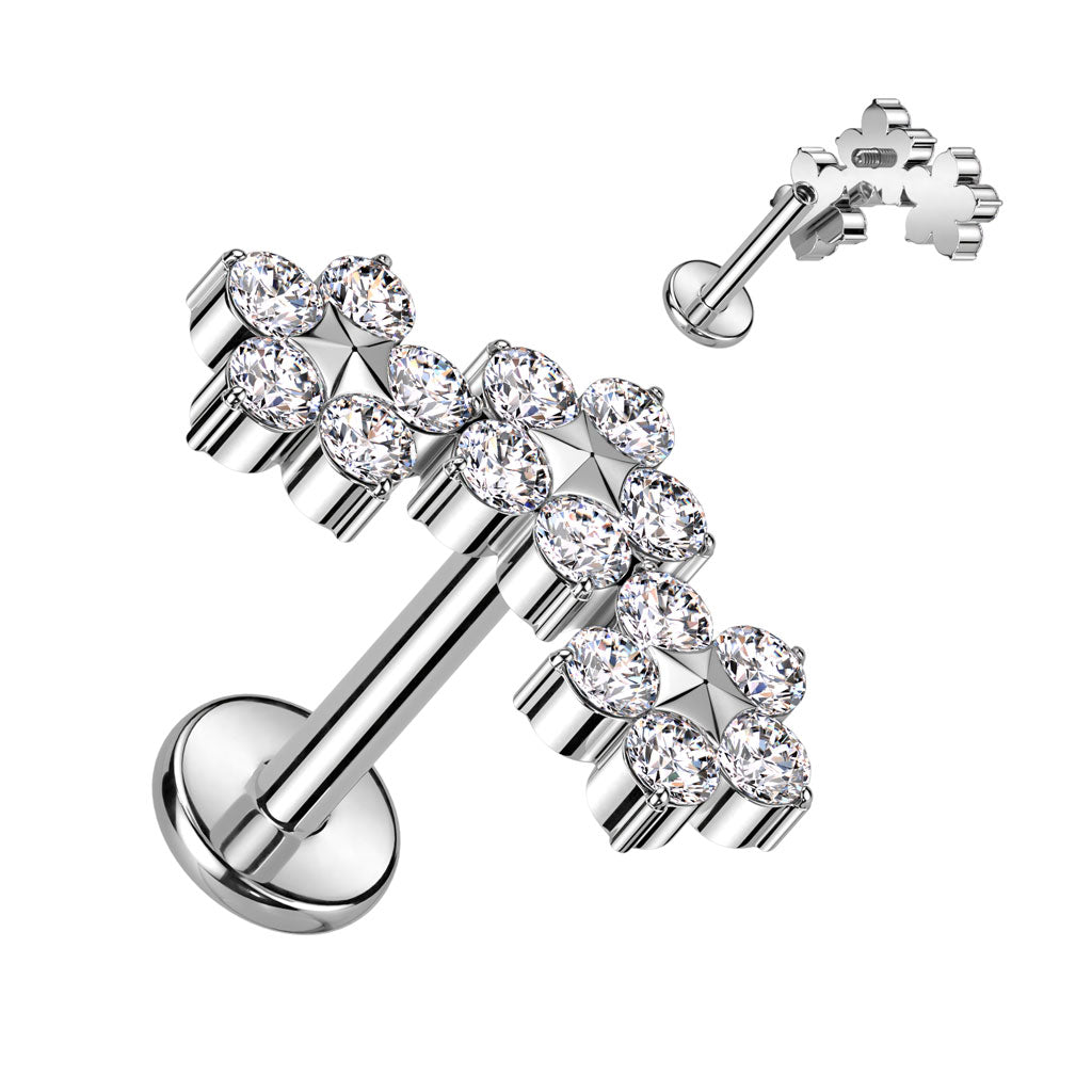 16G Titanium Internally Threaded Labret W/ Triple Flower Top